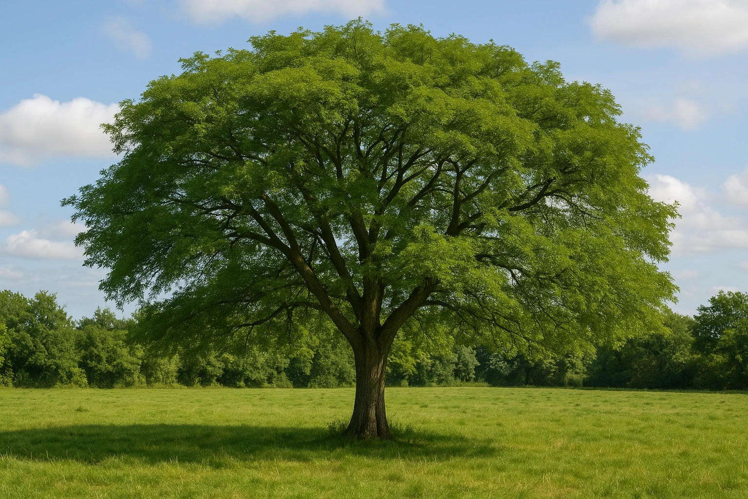 Acacia mature au feuillage léger dans une prairie en France, arbre mellifère robuste et facile d’entretien