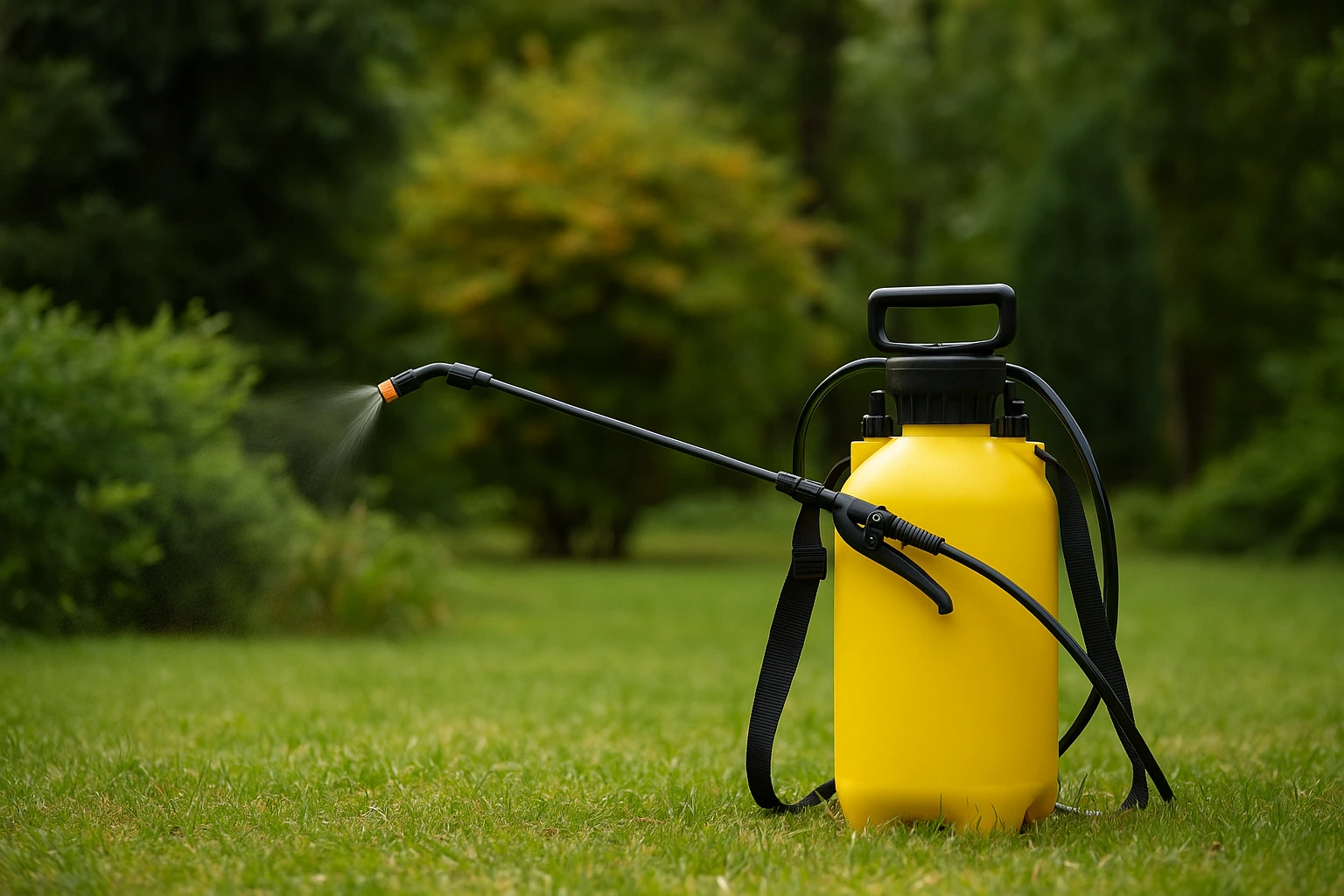 pulvérisateur électrique posé dans un jardin pendant une séance de pulvérisation