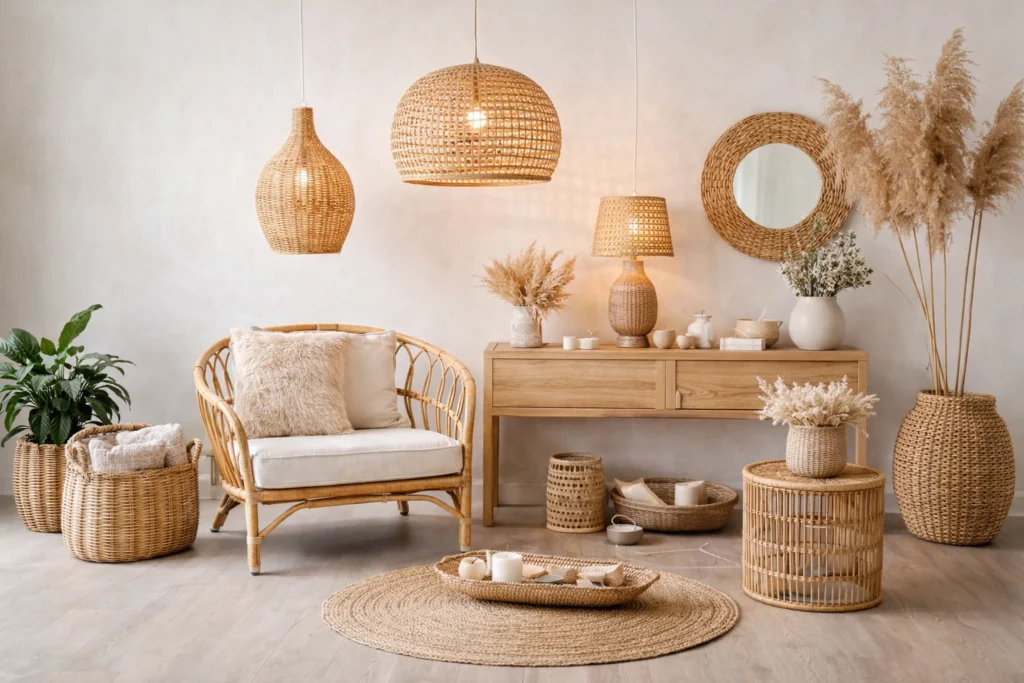 Sélection Ctendance de luminaires et meubles en rotin pour une déco naturelle