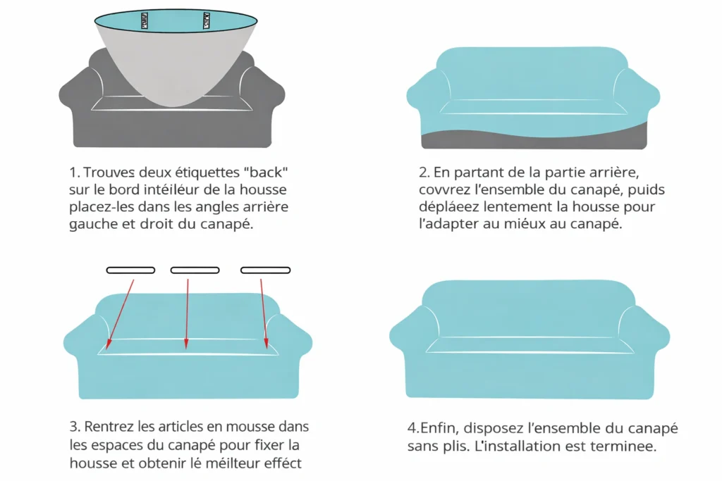 Pose housse extensible canapé