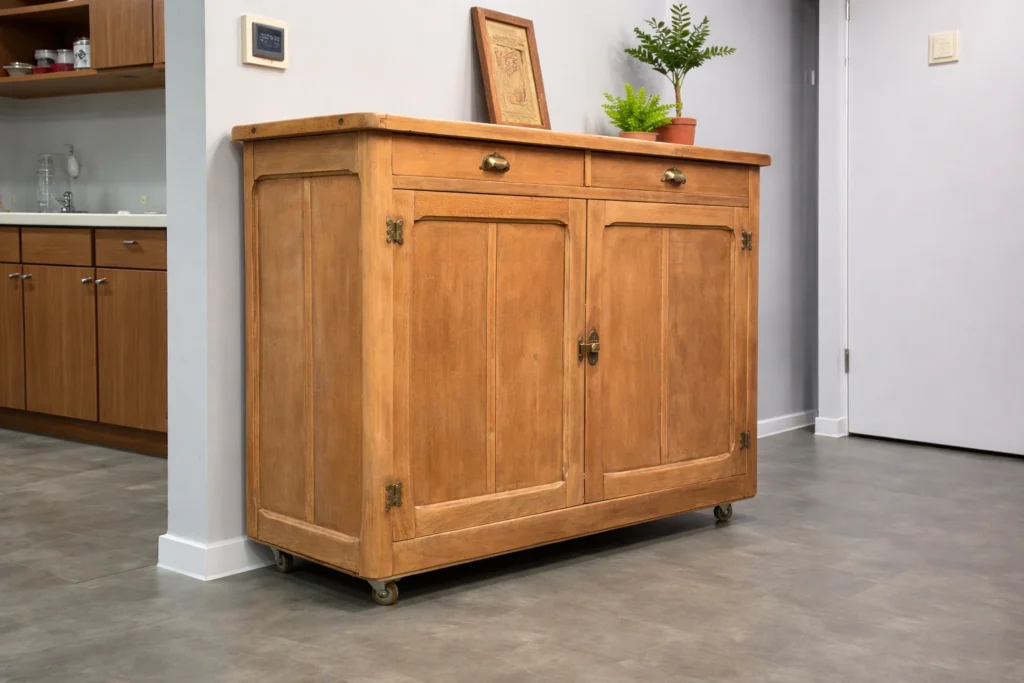 Grand buffet parisien billot et charnières papillons bois brut