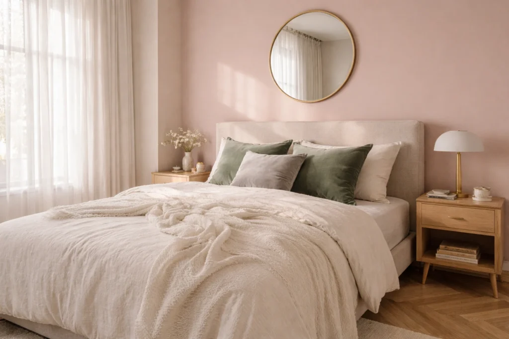 chambre rose poudré