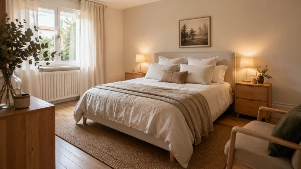 chambre lit queen size aménagement interieur