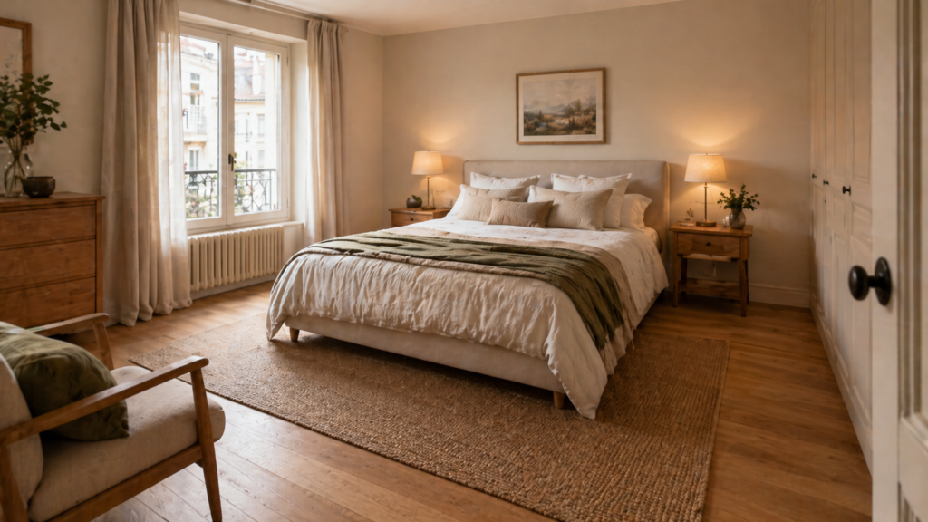 chambre lit queen size circulation espace