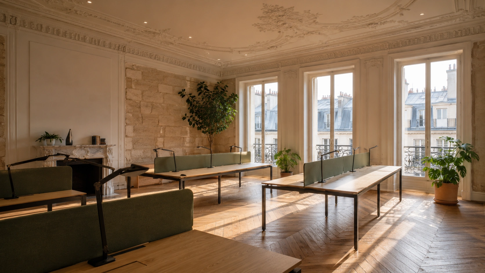 aménagement open space dans un immeuble haussmannien à Paris