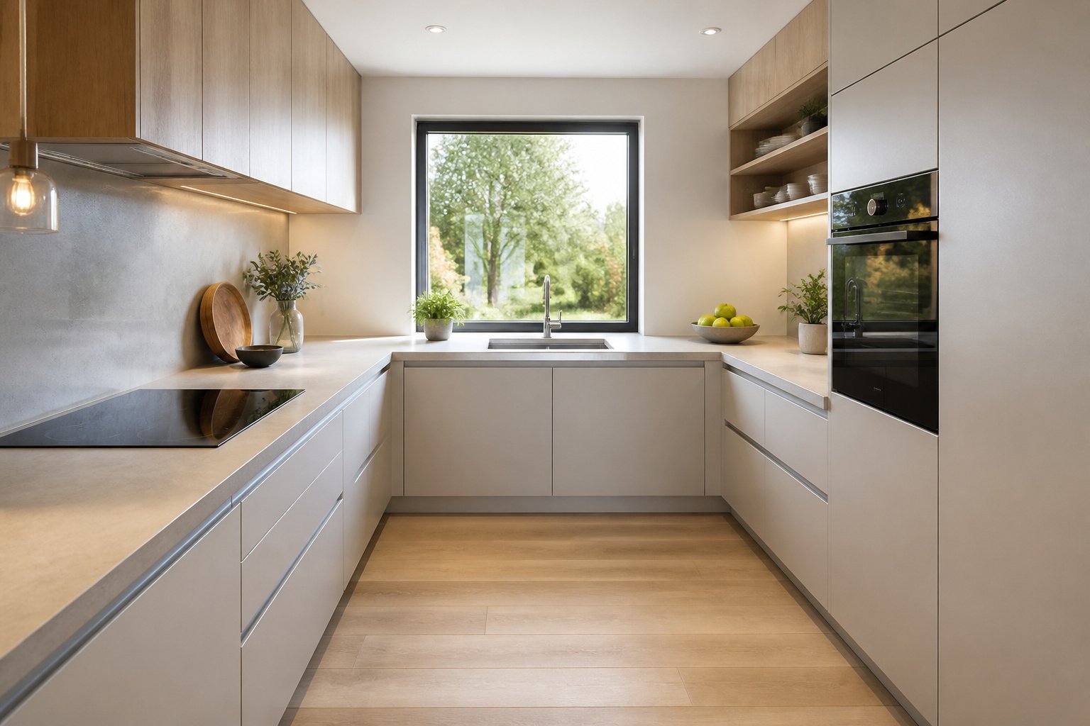 Cuisine moderne en u lumineuse et fonctionnelle