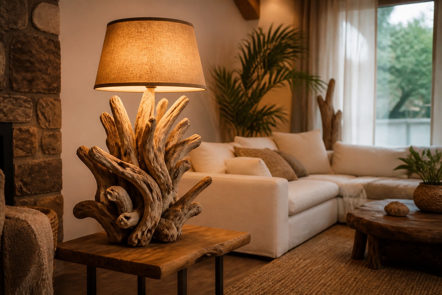 Lampe en bois flotte ambiance chaleureuse