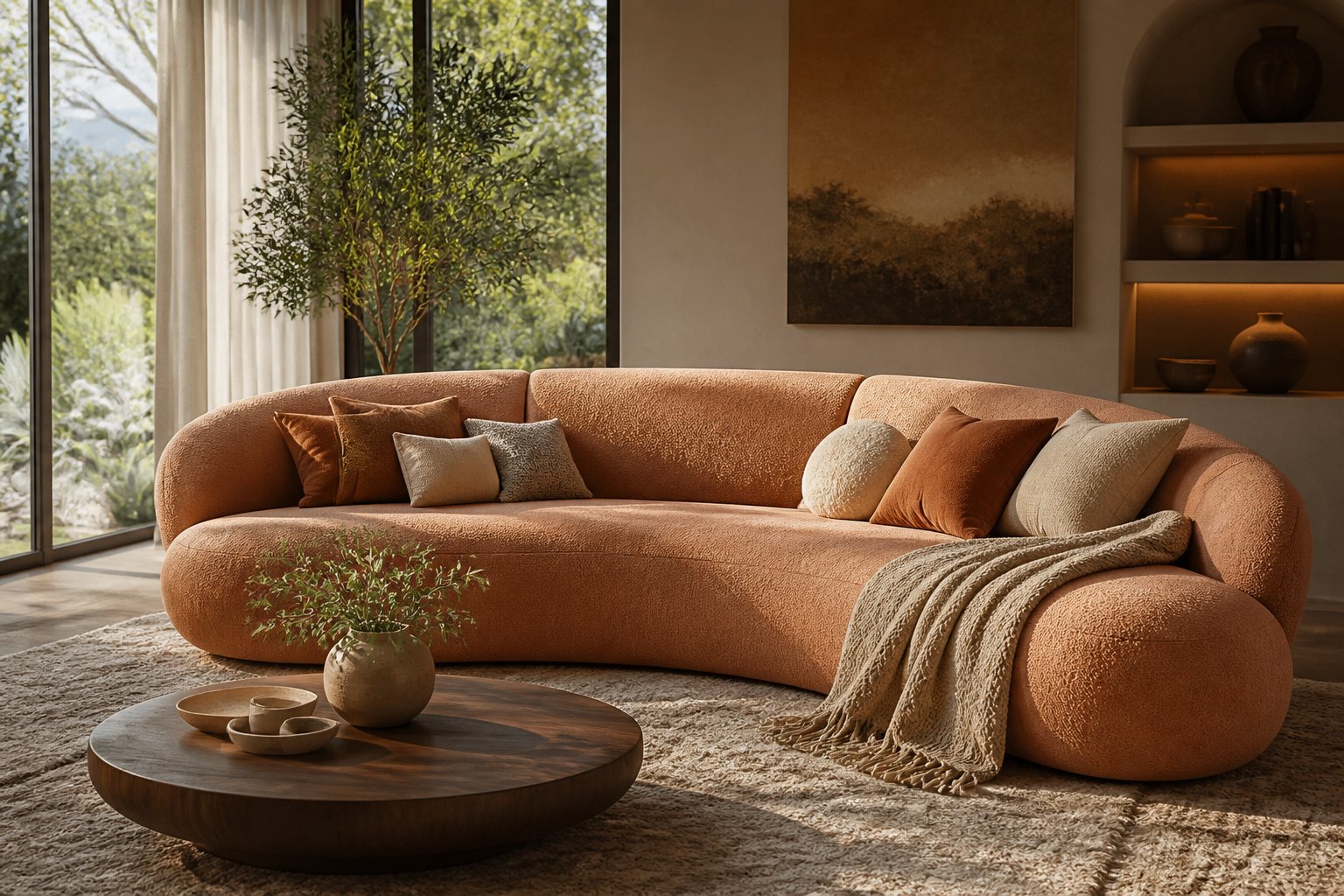 Canape rond luxueux en tissu texture