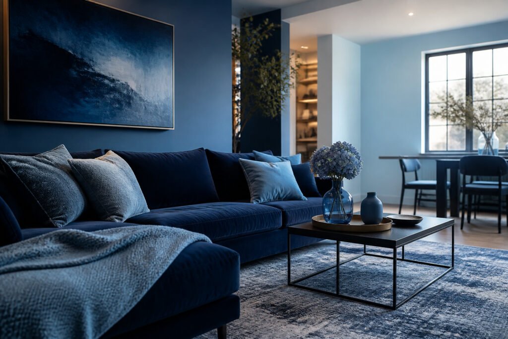Salon bleu moderne et elegant