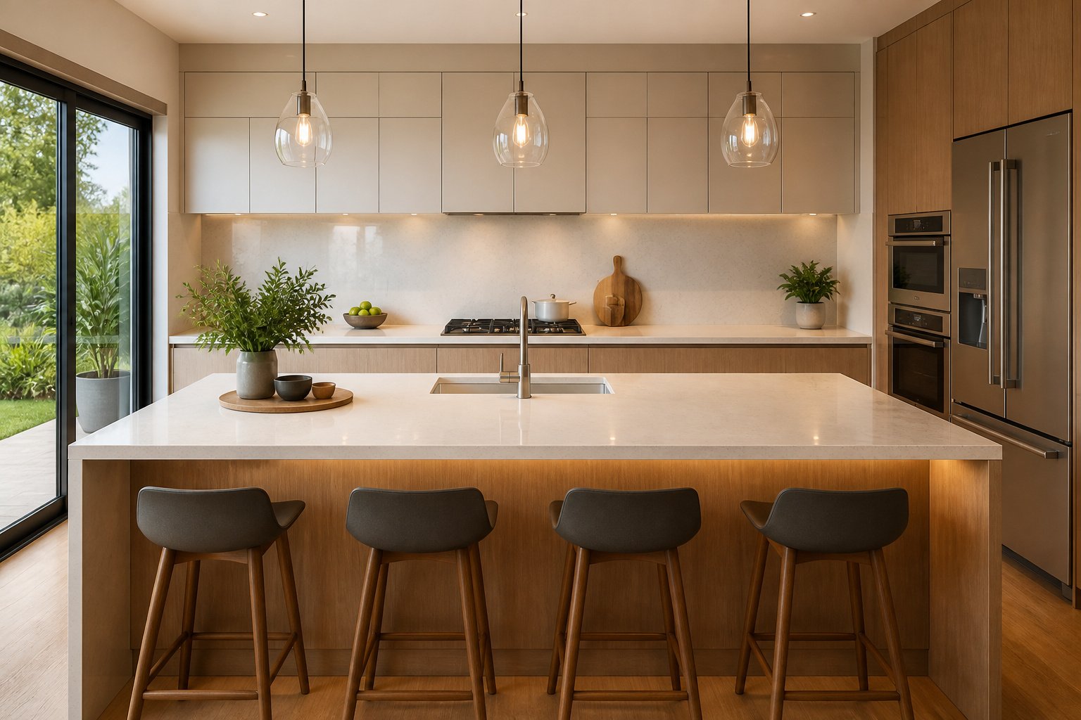 Cuisine moderne et elegante avec comptoir en quartz