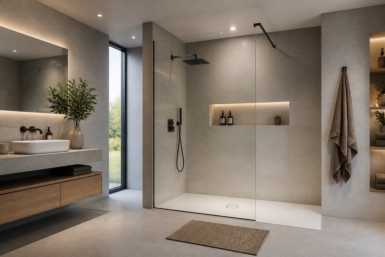 Salle de bain moderne et luxueuse avec douche spacieuse