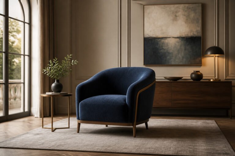 Fauteuil bleu moderne dans un interieur chic
