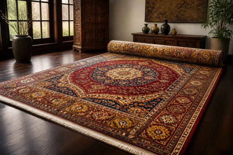 Tapis oriental luxueux aux motifs traditionnels